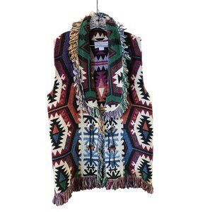 Every Stitch Counts Texas Southwest Style Tapestry Vest With Fringe